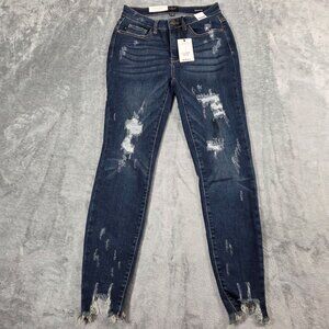 Judy Blue Jeans Womens 26 Skinny Fit Distressed Raw Hem Stretch Denim NEW